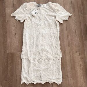 Carina Formal Gown White Sequin‎ Hand Made Beaded Flapper Style Lined NWT Size M